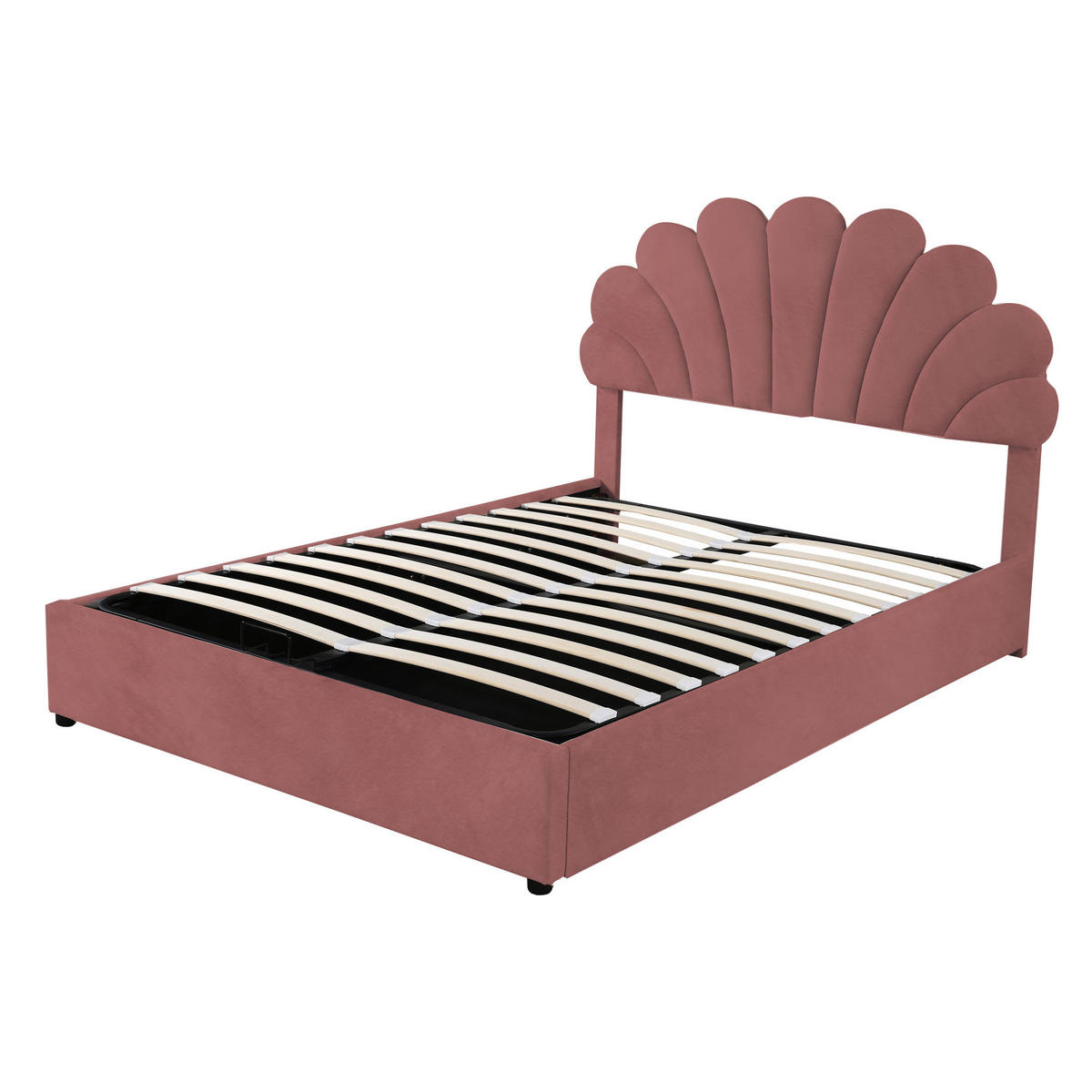 POLSTERBETT 140/200 cm mit geblümtem Kopfteil und hydraulischem Stauraum aus Samt - Pink, Textil (140/200cm) - OKWISH