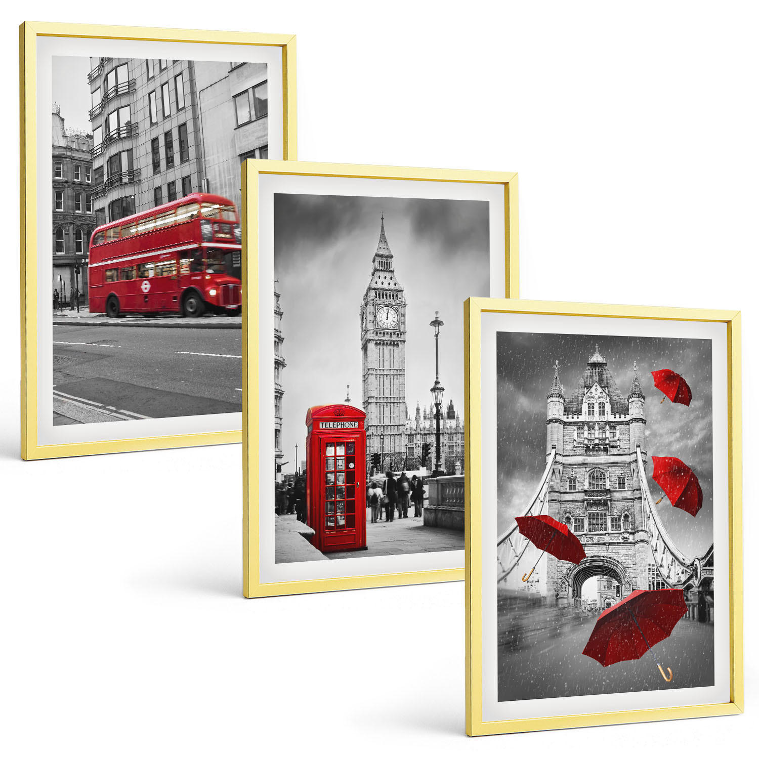 BILDER SET 3er Set - 40x60 cm Goldrahmen - Red Accents London - Goldfarben, Kunststoff (40/60cm) - TULUP