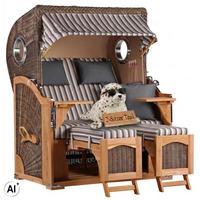 STRANDKORB Düne 2 Sitzer Teak PE Grey - Braun/Grau, Holz/Metall (125/170/80cm) - Mr. Deko