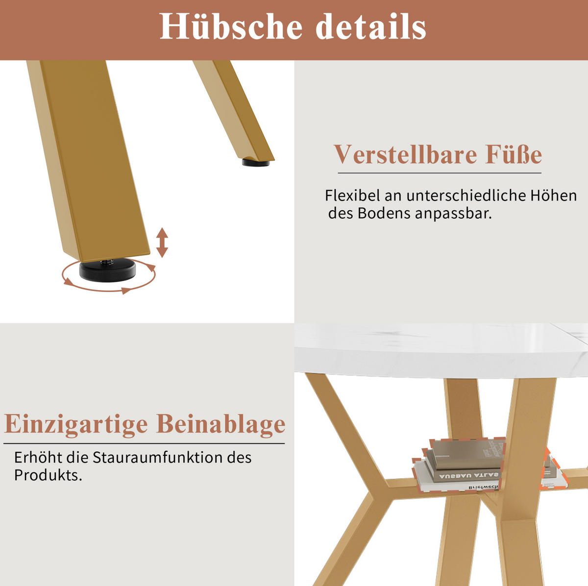 JÍDELNÍ stůl 100/100/75 cm bílý a zlatý z MDF a oceli s mramorovým dekorem a kulatou deskou - bílá, kompozitní dřevo (100/100/75cm) - OKWISH