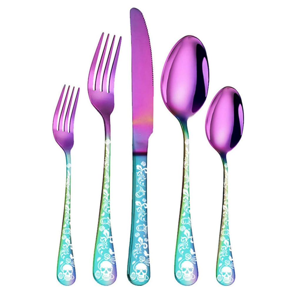 BESTECKSET mit Totenkopfmuster für 4 Personen, 20-teiliges Edelstahl - Multicolor, Metall - Kaket