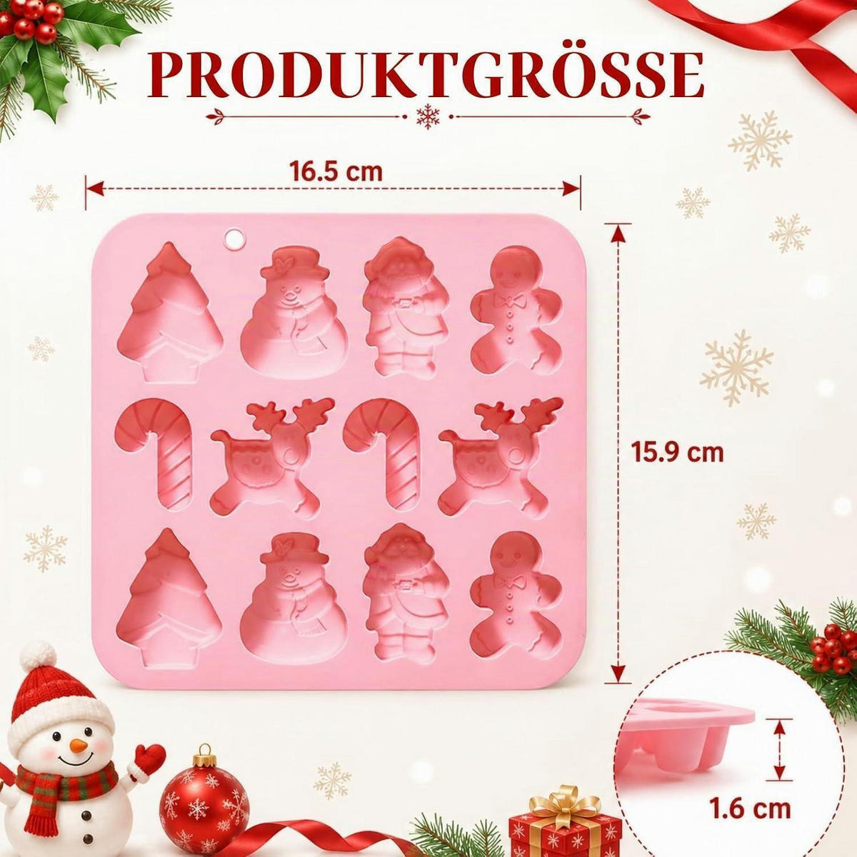 SILIKONFORM Weihnachten 12 Mulden Lebkuchenmann Schneemann Elch - Rosa, Kunststoff