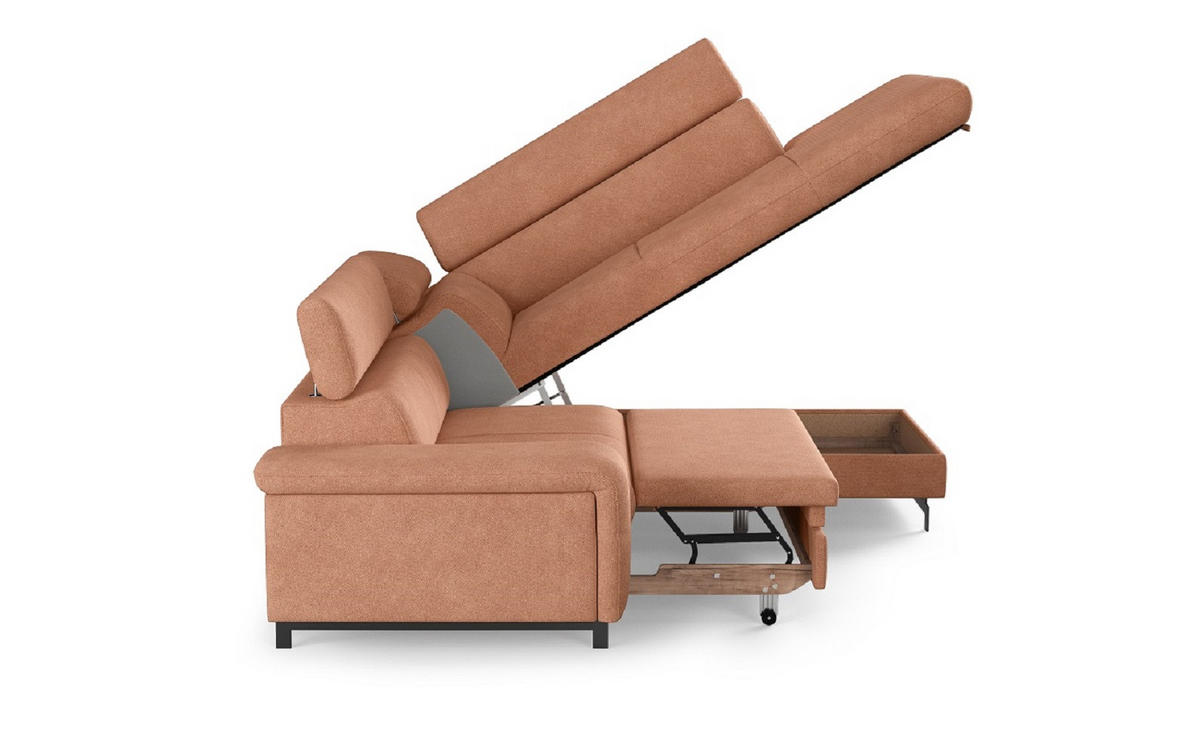 ECKSOFA mit Schlaffunktion und Bettkasten - Schwarz/Kupferfarben, Kunststoff/Textil (215/262cm) - Cotta