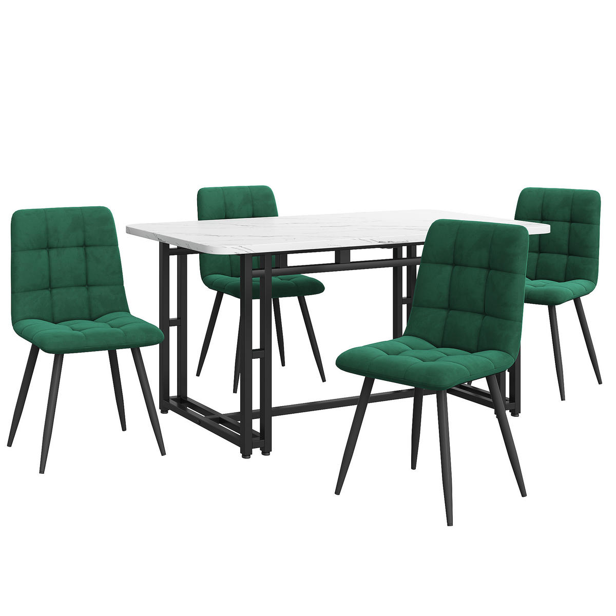 ESSGRUPPE Esstisch 4 Stühle Schwarz Grün 140x80cm - Grün, Holzwerkstoff (140/74/80cm) - FLIEKS