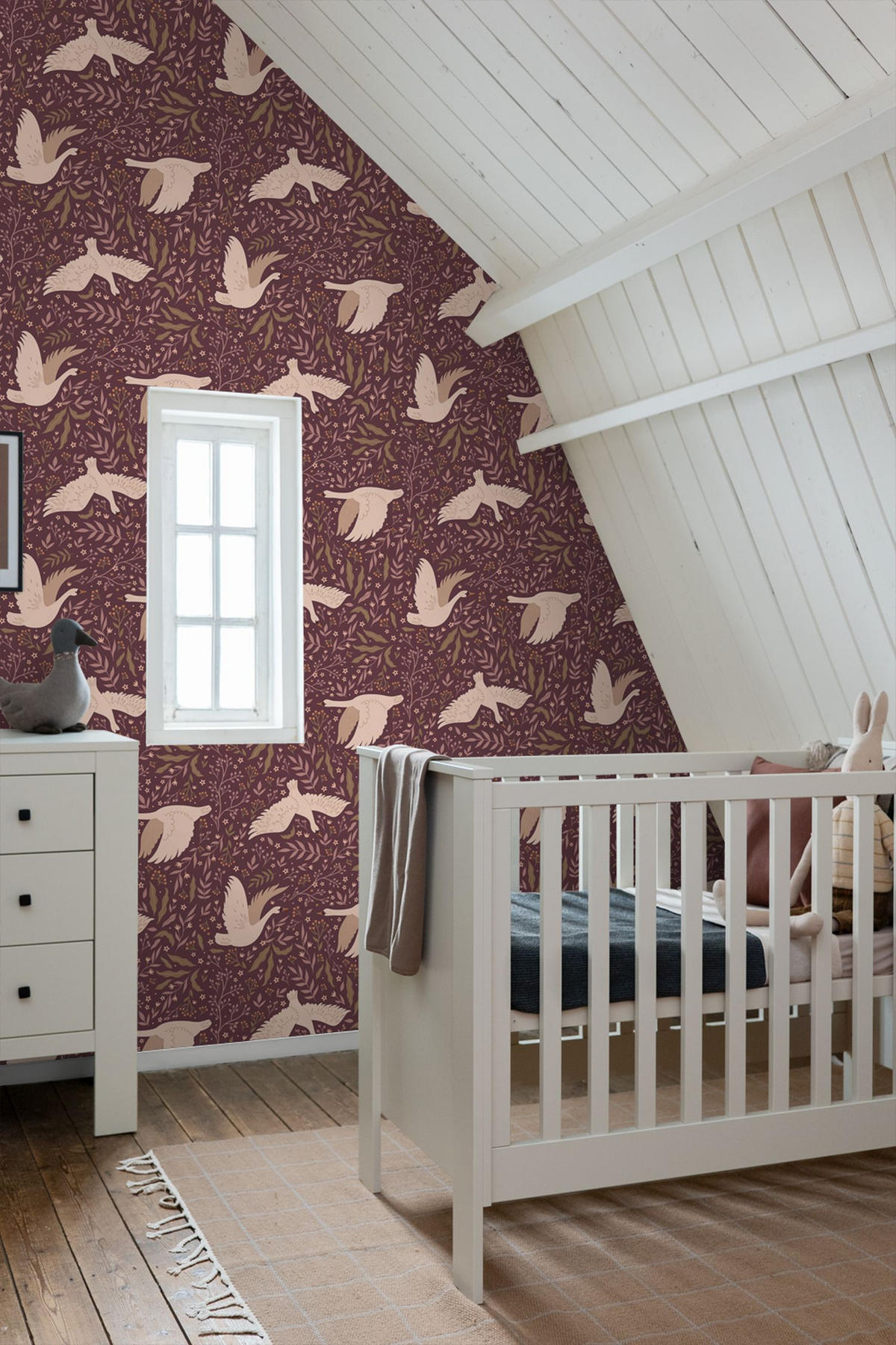 TAPETE Schwäne 0.53 x 10.05 m - Lila, Papier (53/0.1cm) - ESTAhome