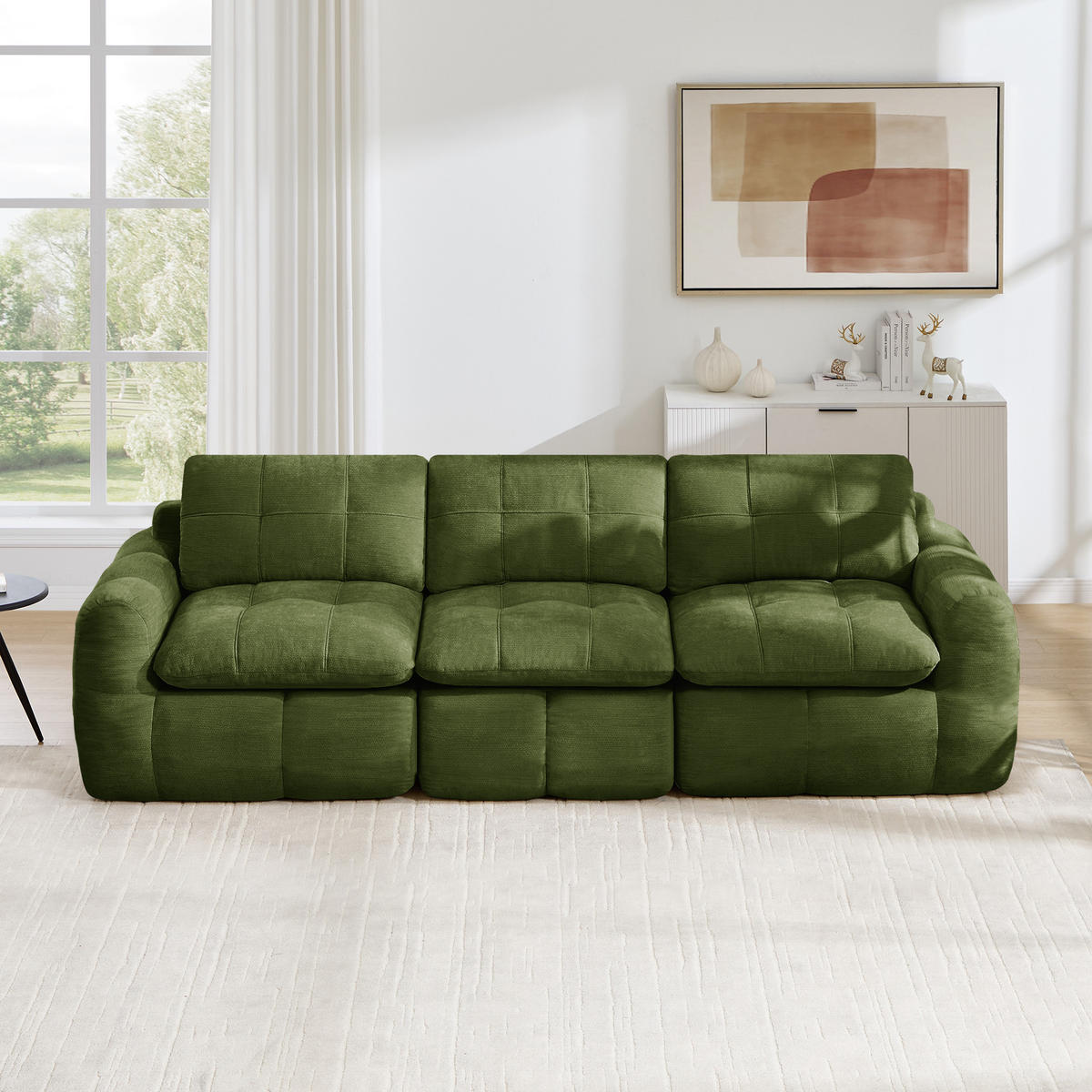 3-SITZER-SOFA DE-34464 Karostepp-Design und 32D-Schaum Grün - Grün, Textil (97/68/264cm) - ComfortXL