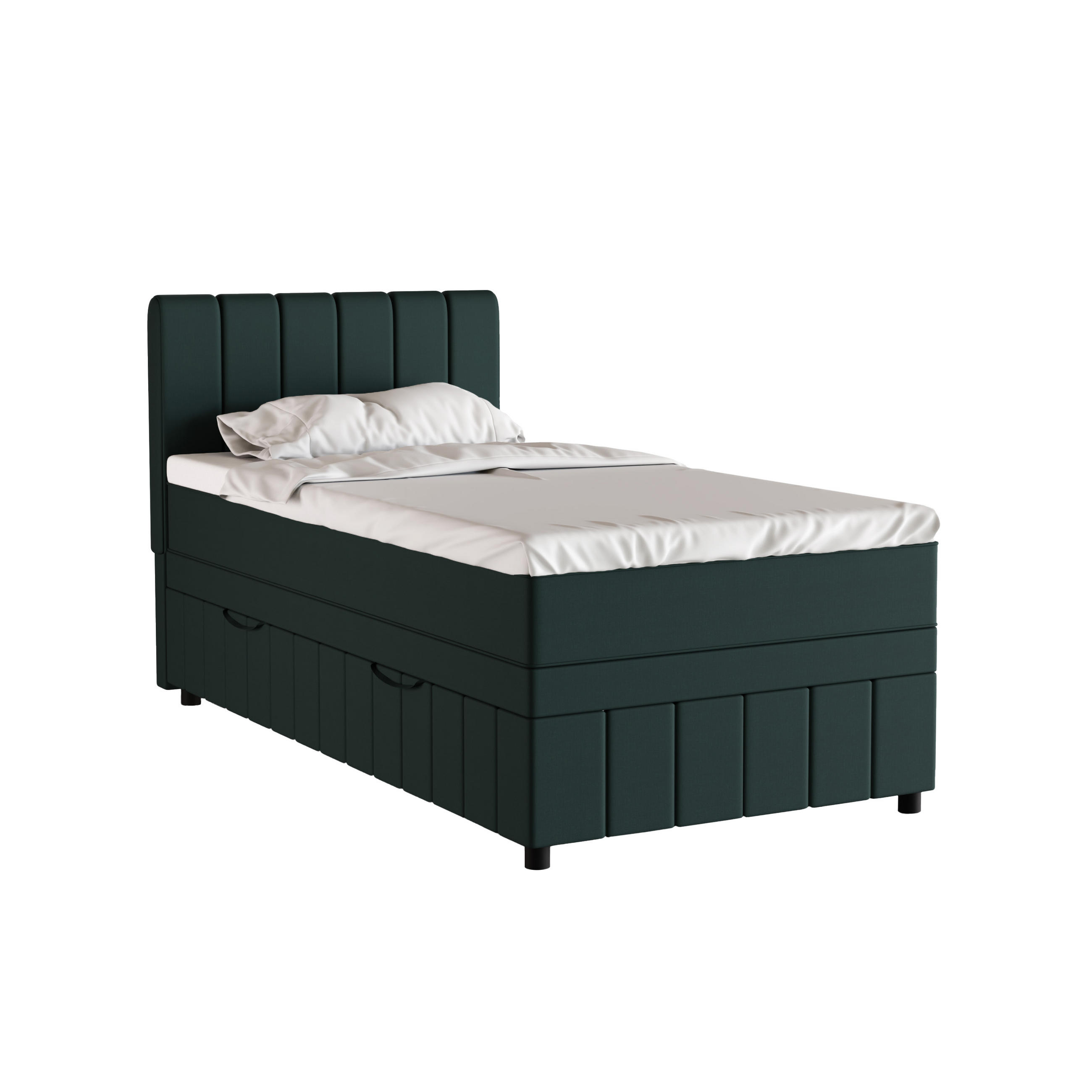 BOXBETT AVALON 100 x 200 cm mit Bettkasten und Topper - Dunkelgrün - Dunkelgrün, Holz - Panda Möbel