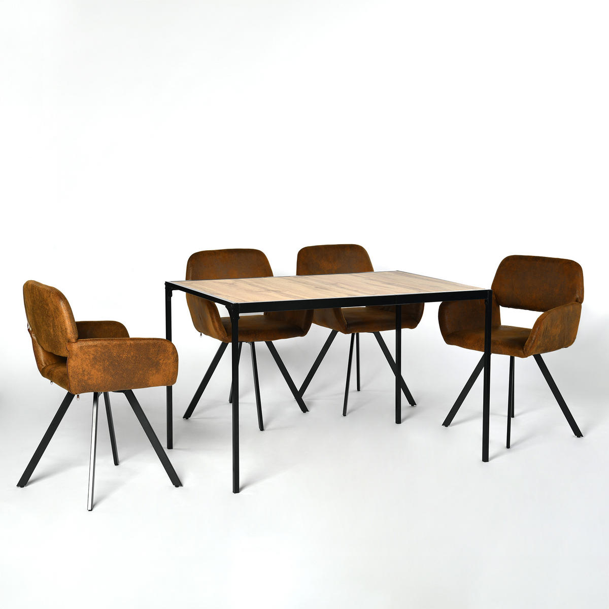 ESSZIMMER SET – 1 Tisch + 4 Stühle – Holzoptik & Wildleder - Braun, Holzwerkstoff/Metall (120/75/80cm) - Urban Meuble