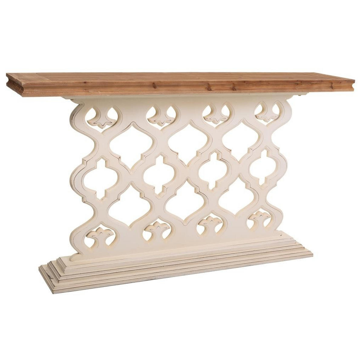 EINGANGSKONSOLE aus geschnitztem Holz 142x30x79 cmWeiße - Beige, Holz (30/142/78.5cm) - Wanderlust