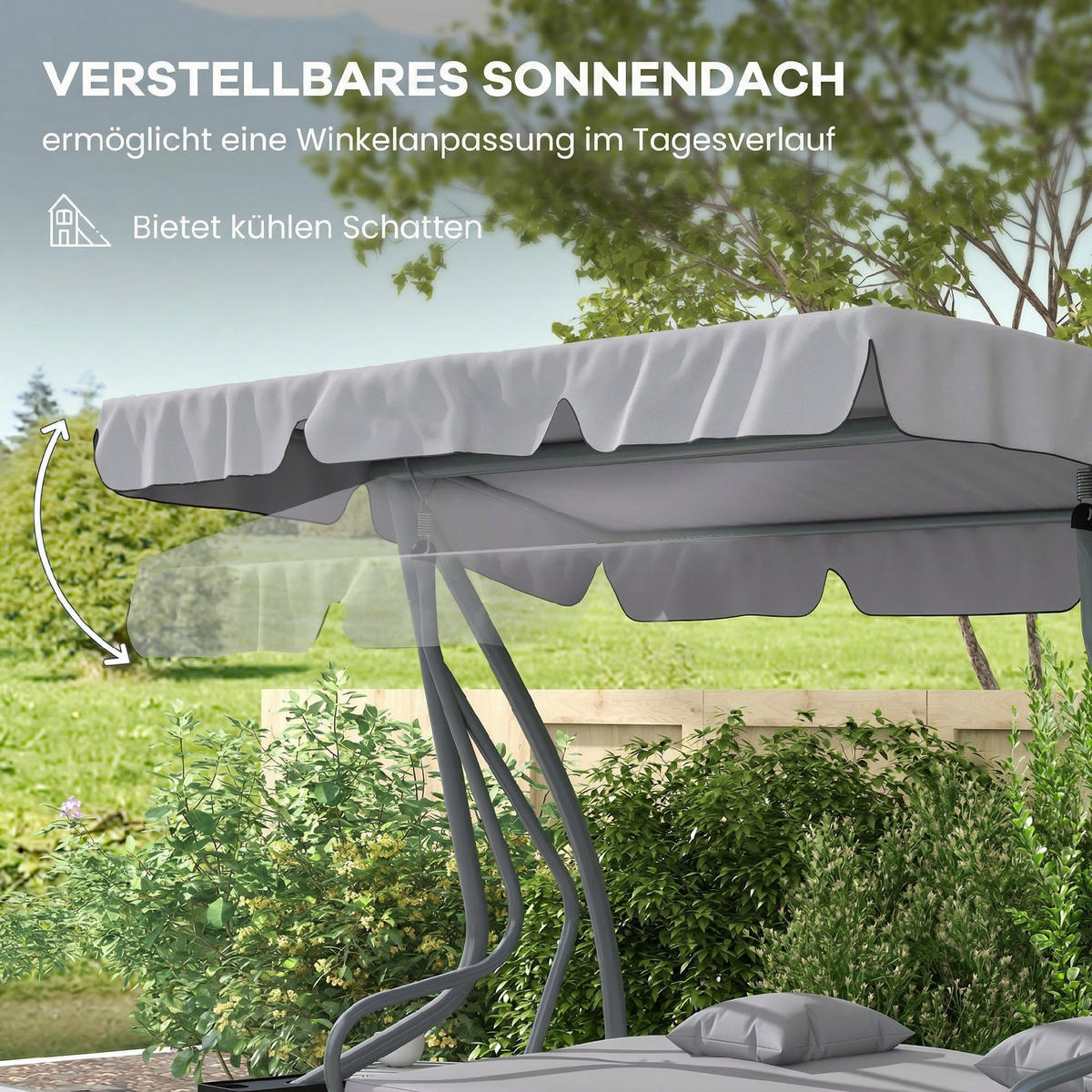 2-IN-1 HOLLYWOODSCHAUKEL DE-07032 Mit Liegefunktion, verstellbares Dach, Grau - Hellgrau, Textil/Metall (200/164/120cm) - ComfortXL