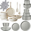 KÜCHENSTARTERSET 40er Set Una/Genua, inklusive Küchenwerkzeugen, Topfschonern und anklemmbaren Griffen, grau/weiß - Weiß/Grau, Keramik (27.5/13/44cm) - tectake