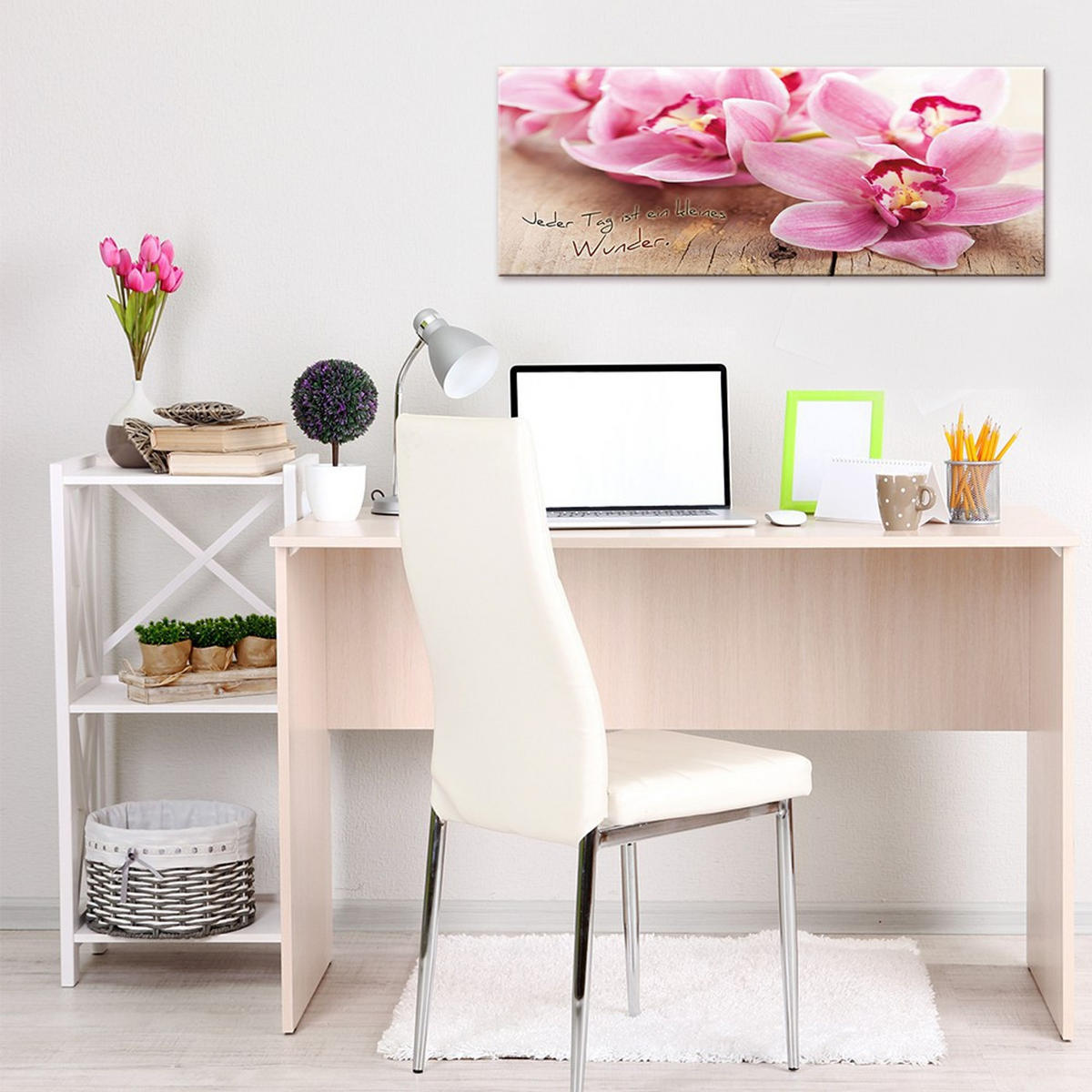 GLASBILD 80x30 cm Spruch Orchidee Rosa Beige - Braun, Glas (80/30cm) - artissimo