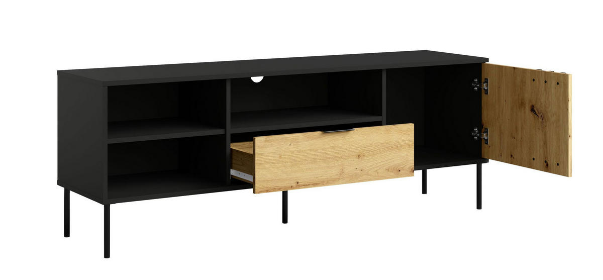 LOWBOARD Rodgau Schwarz / Eiche Artisan 160 / 40 / 58cm - Schwarz/Eiche Artisan, Holz/Holzwerkstoff (160/58/40cm) - Feldmann-Wohnen