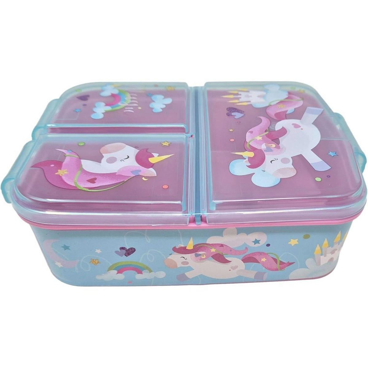 BROTDOSE mit Fächern Einhorn Motiv BPA frei 18 cm - Multicolor, Kunststoff (14/7/18cm)