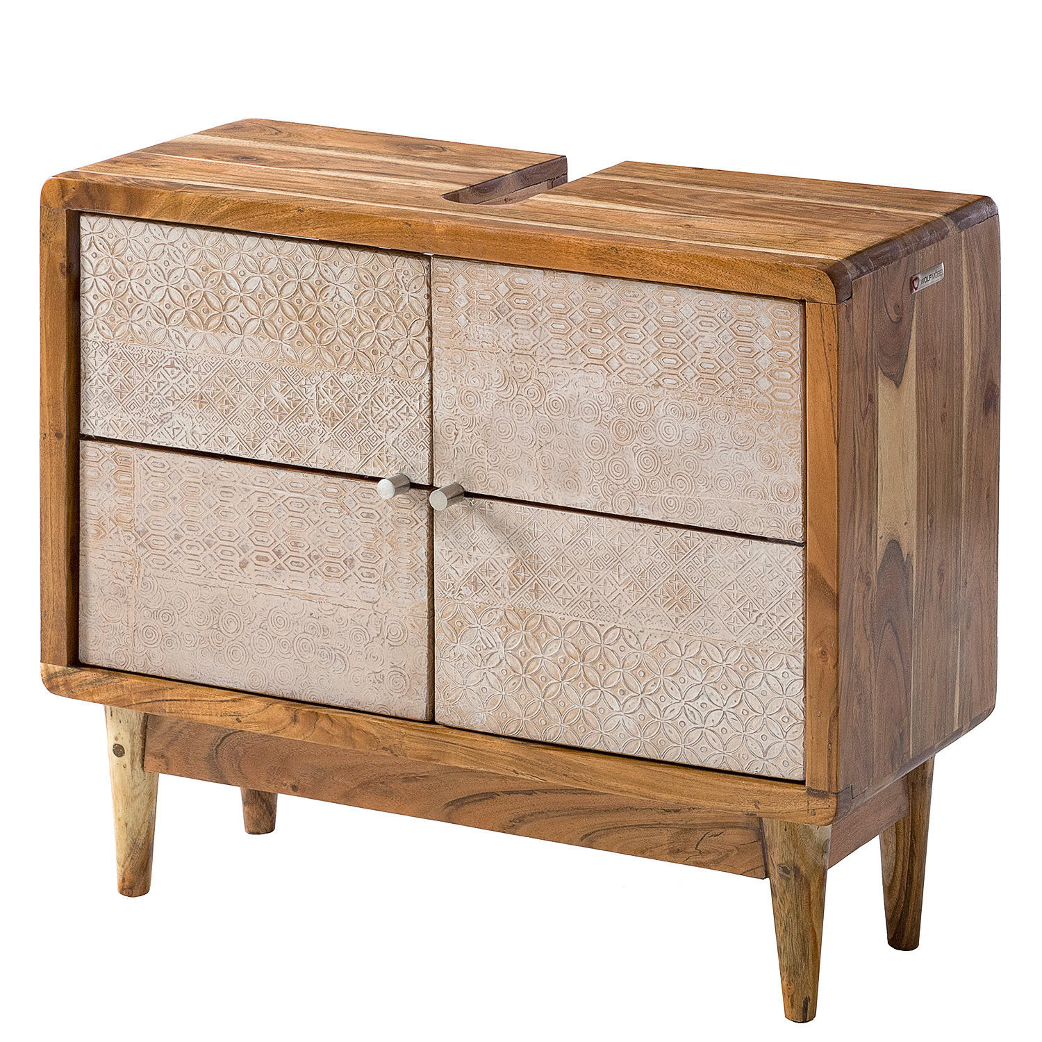 WASCHBECKENUNTERSCHRANK - Akazie massiv, Ecru / Akazie - Akaziefarben, Holz (70/60/30cm) - home24