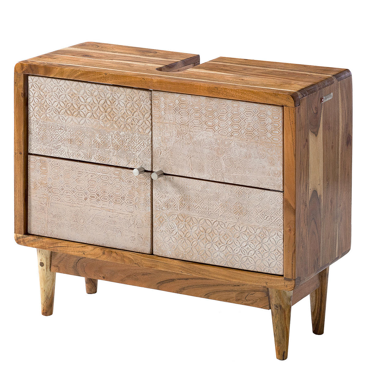 WASCHBECKENUNTERSCHRANK - Akazie massiv, Ecru / Akazie - Akaziefarben, Holz (70/60/30cm) - home24