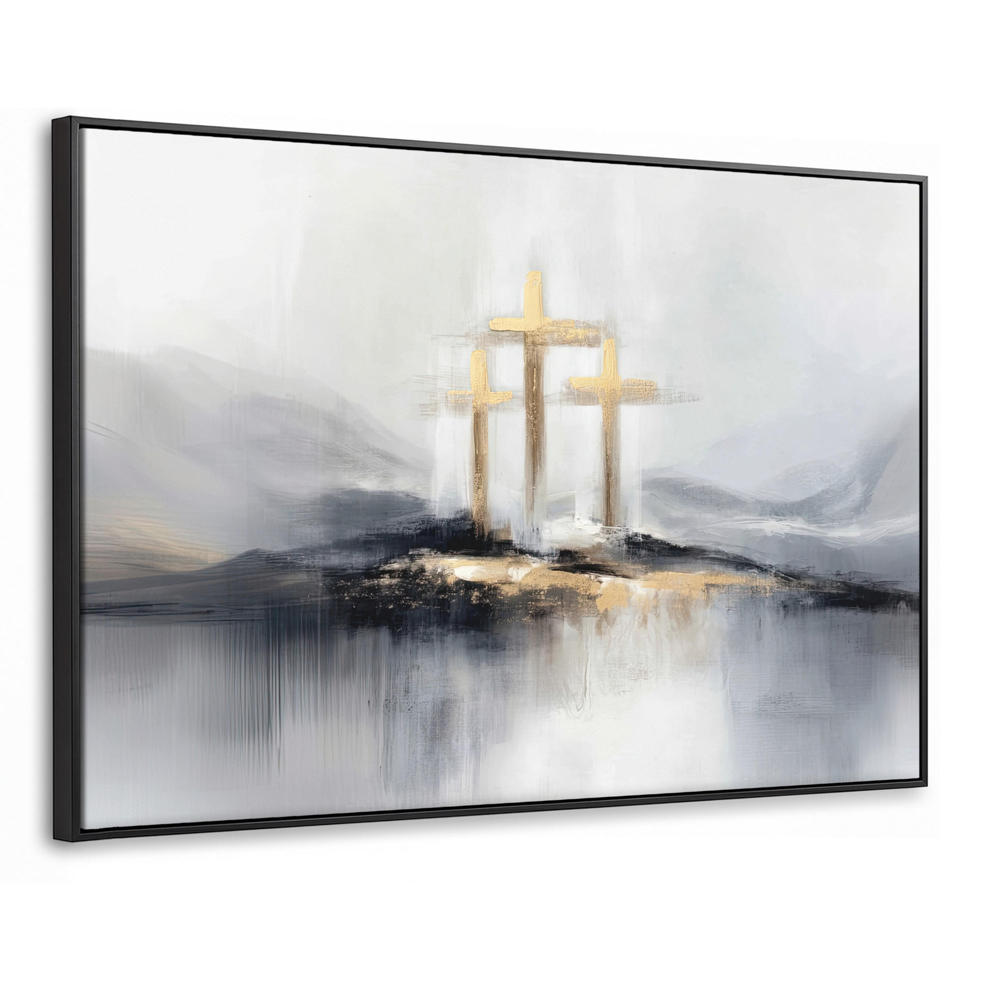 LEINWAND Bilder mit Rahmen - Abstrakt - Malerei - Christentum - Kreuz - 150x100 - Weiß, Textil (150/100cm) - MuchoWow