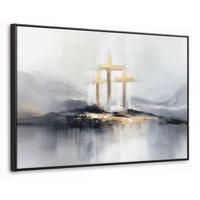 LEINWAND Bilder mit Rahmen - Abstrakt - Malerei - Christentum - Kreuz - 150x100 - Weiß, Textil (150/100cm) - MuchoWow