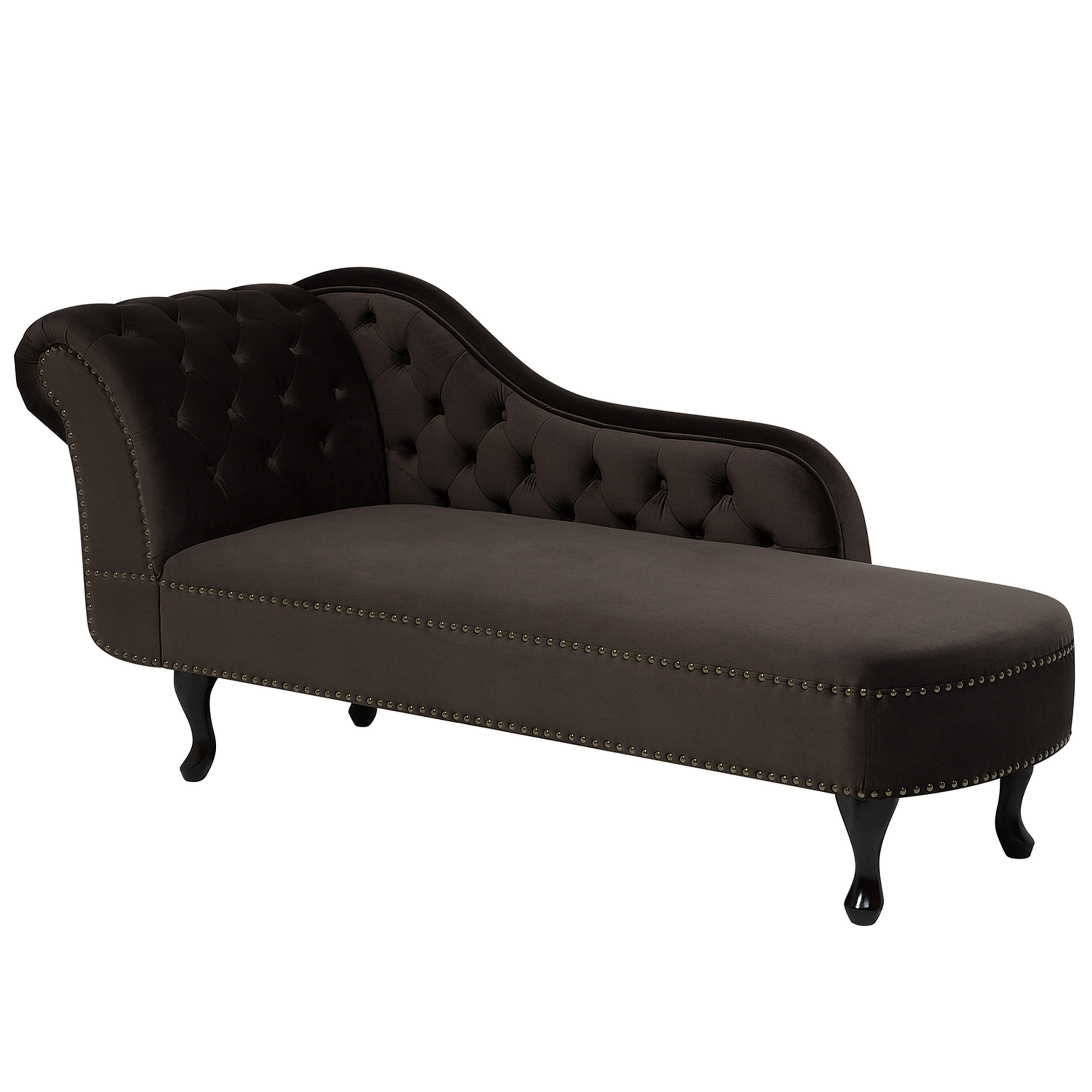 CHAISELONGUE Samtstoff dunkelbraun linksseitig Nimes - Schwarz/Braun, Textil (170/79/61cm) - Beliani