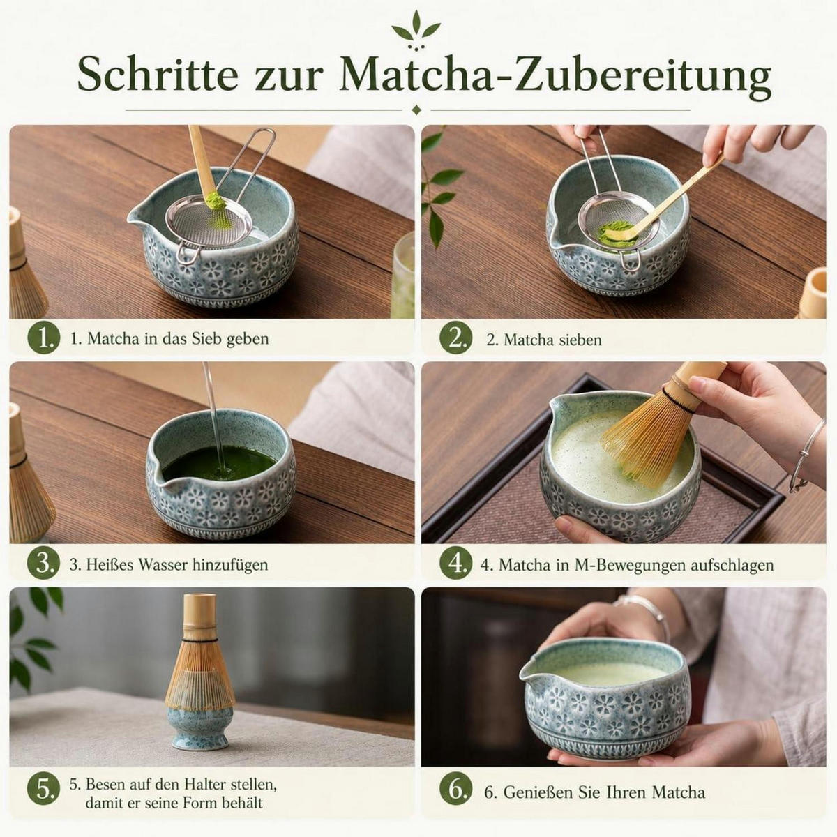 MATCHA-SET 7-teiliges Set mit Schüssel und Schneebesen - Blau, Keramik (11.6/21/29.5cm)