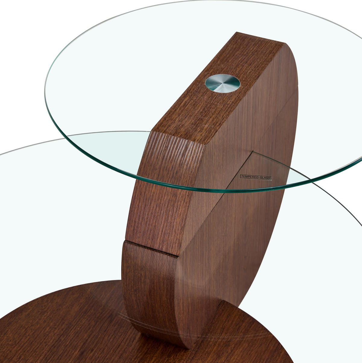 COUCHTISCH aus MDF und Glas Ø50/70 cm in Walnuss mit Ablage - Walnussfarben, Glas (90/90/44cm) - Modfu