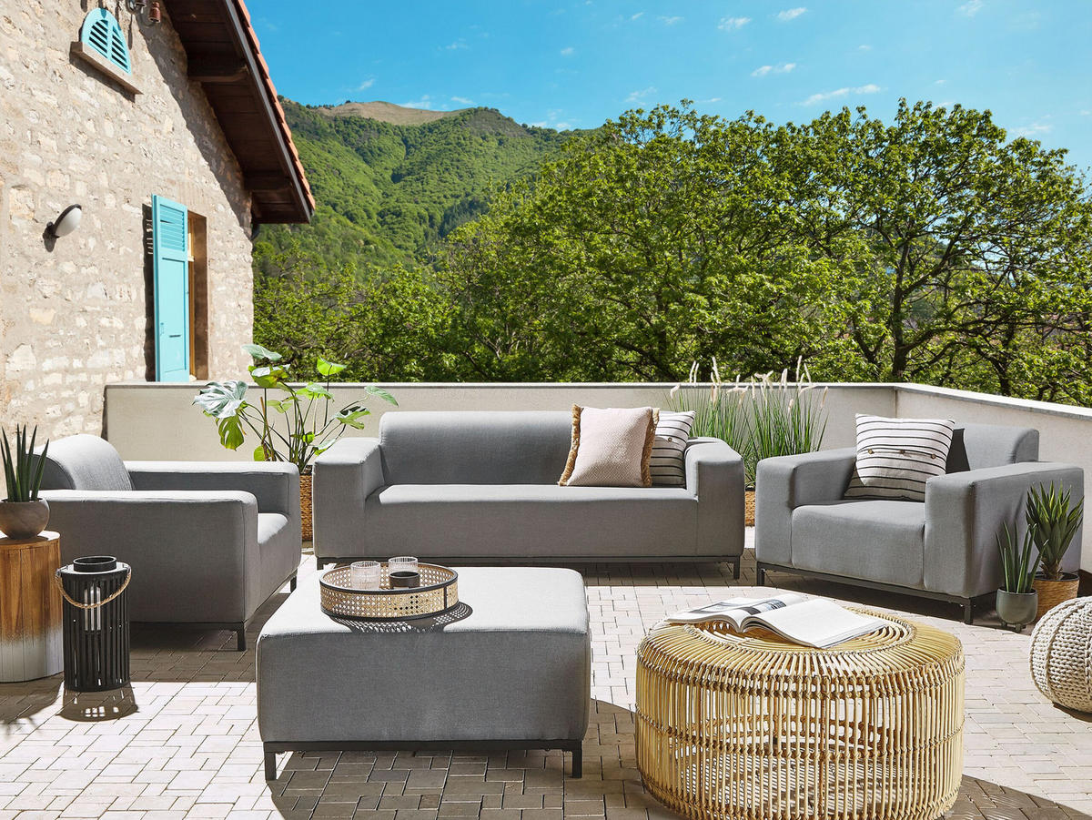 LOUNGE SET 5-Sitzer grau/schwarzes Gestell Rovigo - Schwarz/Grau, Textil - Beliani