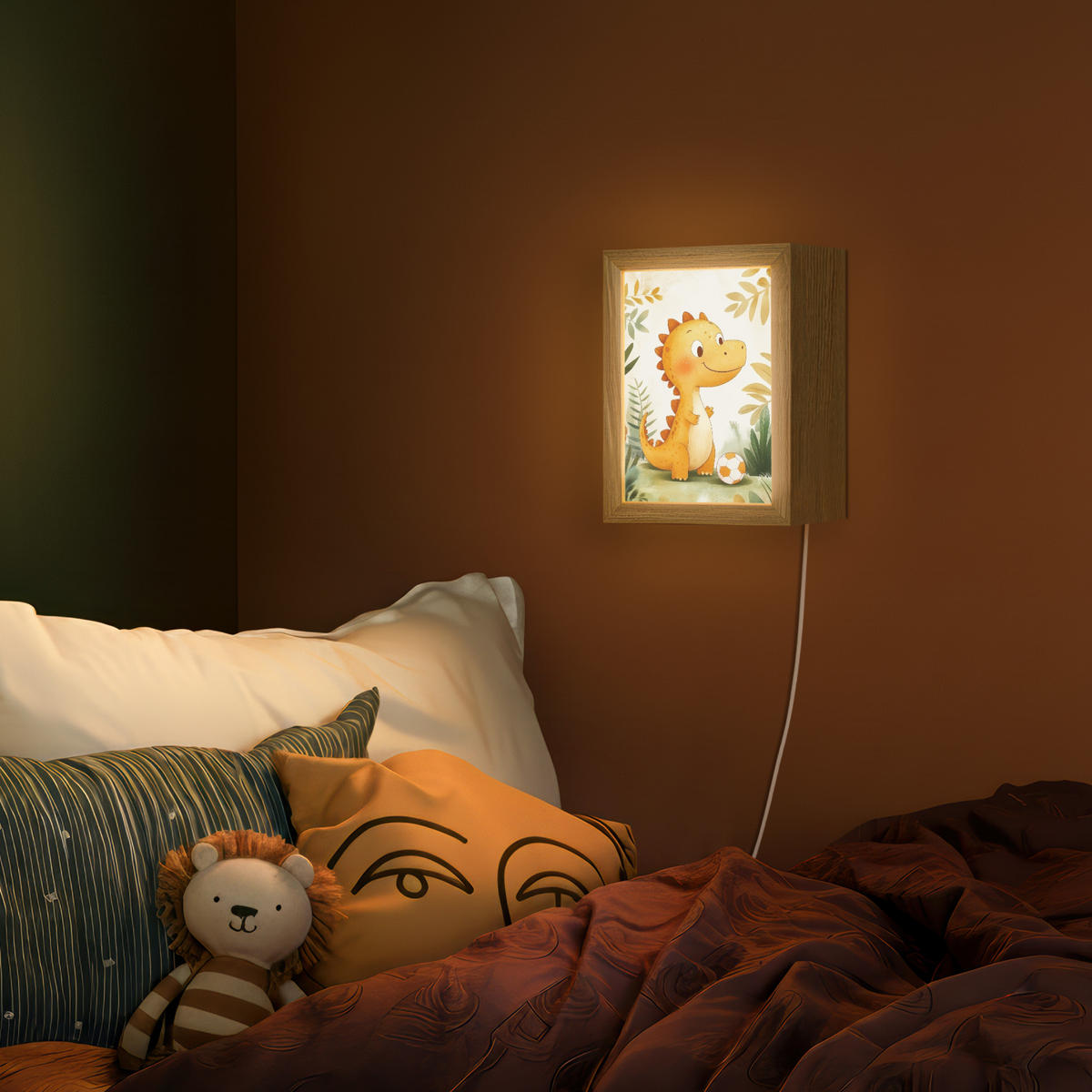 NÁSTĚNNÁ LAMPA Dino - Fotbal - Orange 15x20 cm - béžová, kompozitní dřevo (15/20/8cm) - OnlyWow