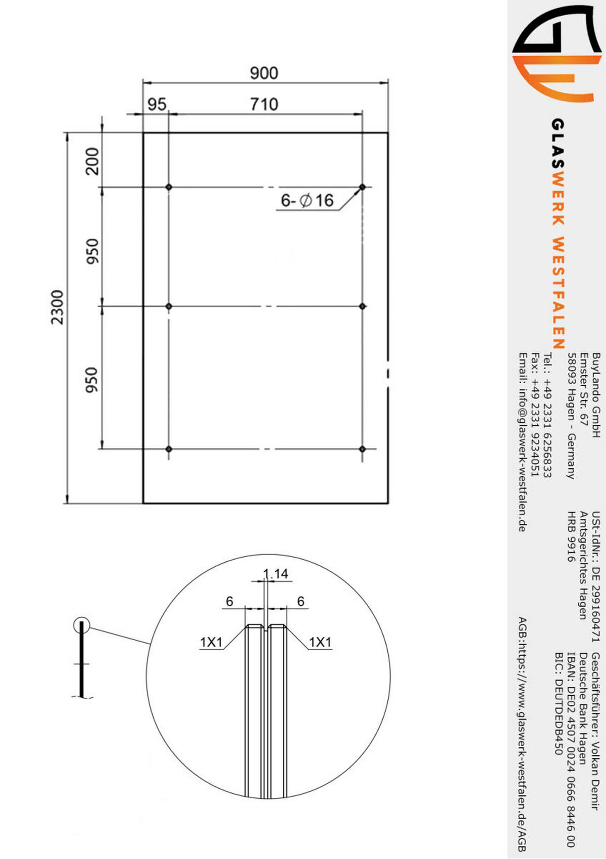 GLASVORDACH 230x90 cm Sicherheitsglas Edelstahl Klarglas 3 S Silber - Transparent, Glas (230/1.31/90cm) -  Glaswerk Westfalen