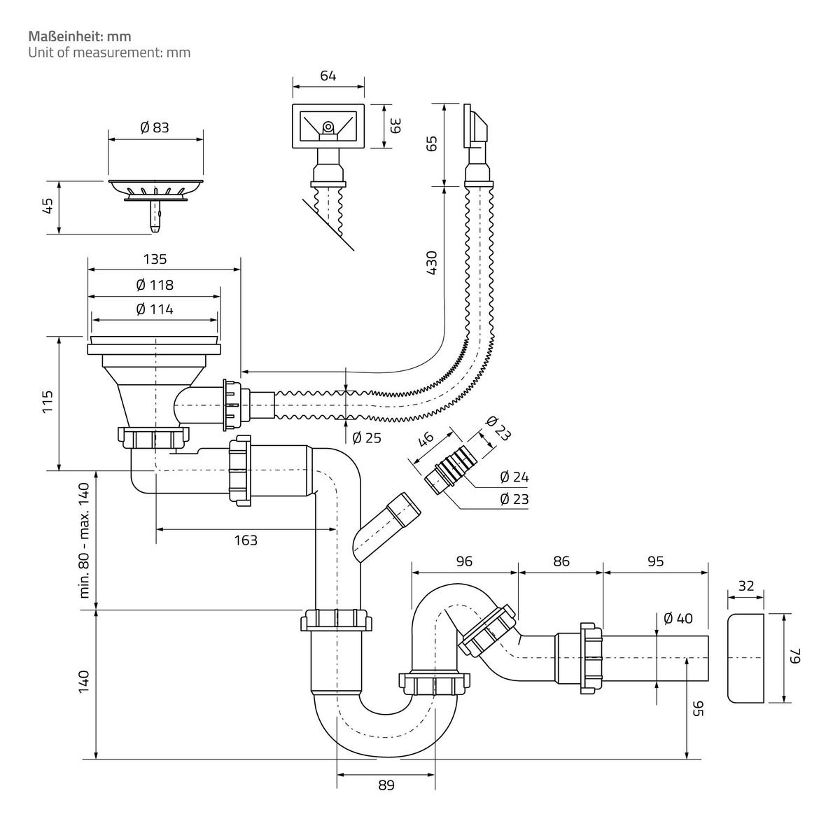 SPÜLBECKEN Edelstahl 68/45cm Anthrazit - Anthrazit, Metall (45/20/68cm) - ML-DESIGN