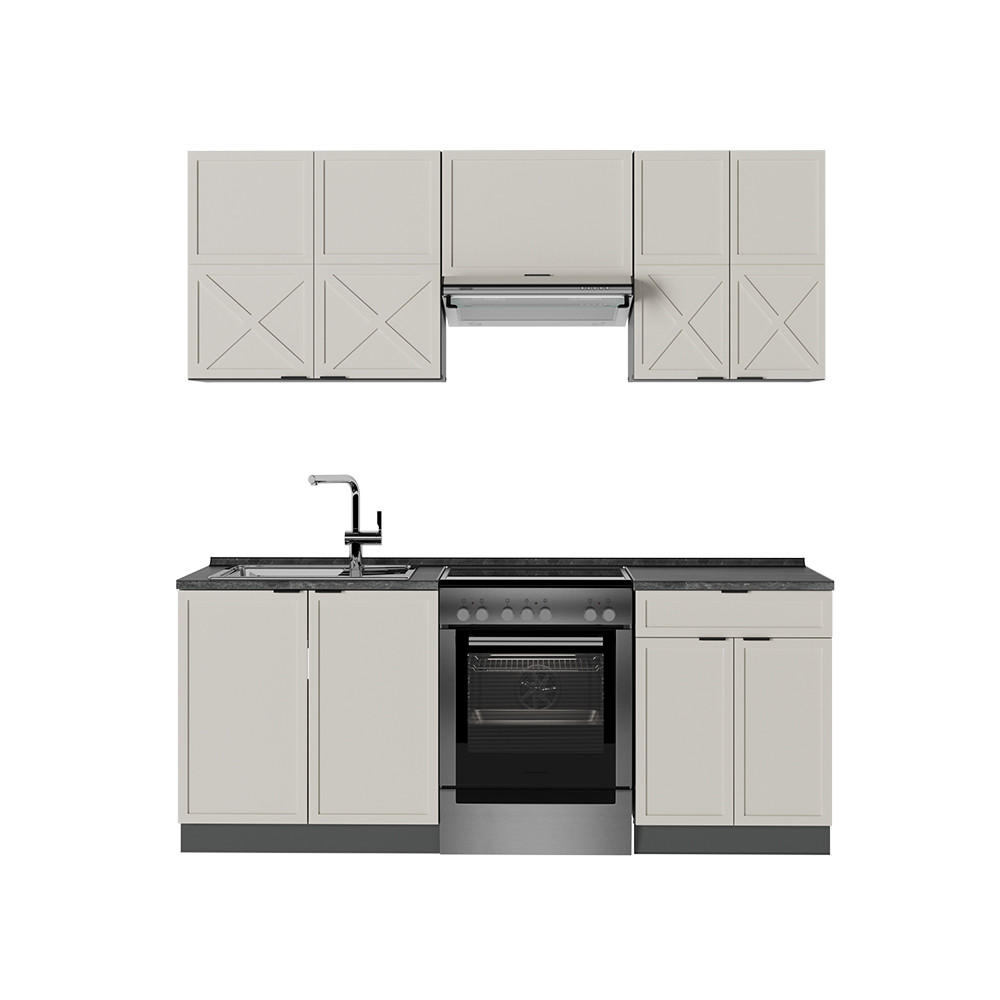KÜCHENZEILE Fame-Line GrauBeige/Anthrazit 200 cm, AP Anthrazit - Anthrazit/Grau, Holzwerkstoff (200/81.6/60cm) - Vicco