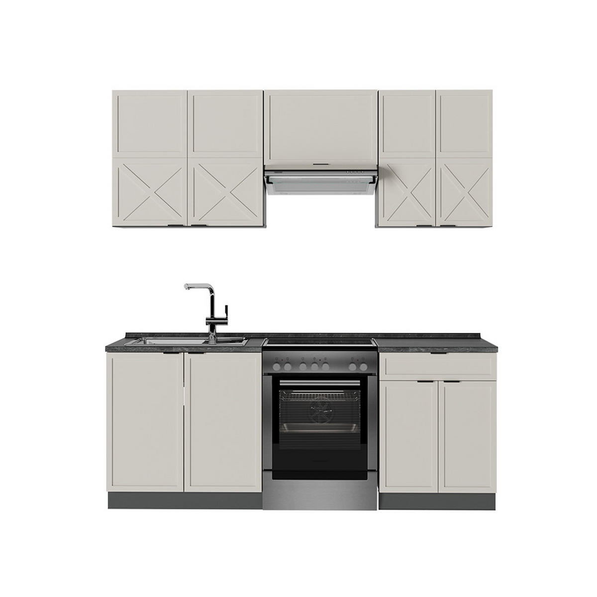 KÜCHENZEILE Fame-Line GrauBeige/Anthrazit 200 cm, AP Anthrazit - Anthrazit/Grau, Holzwerkstoff (200/81.6/60cm) - Vicco