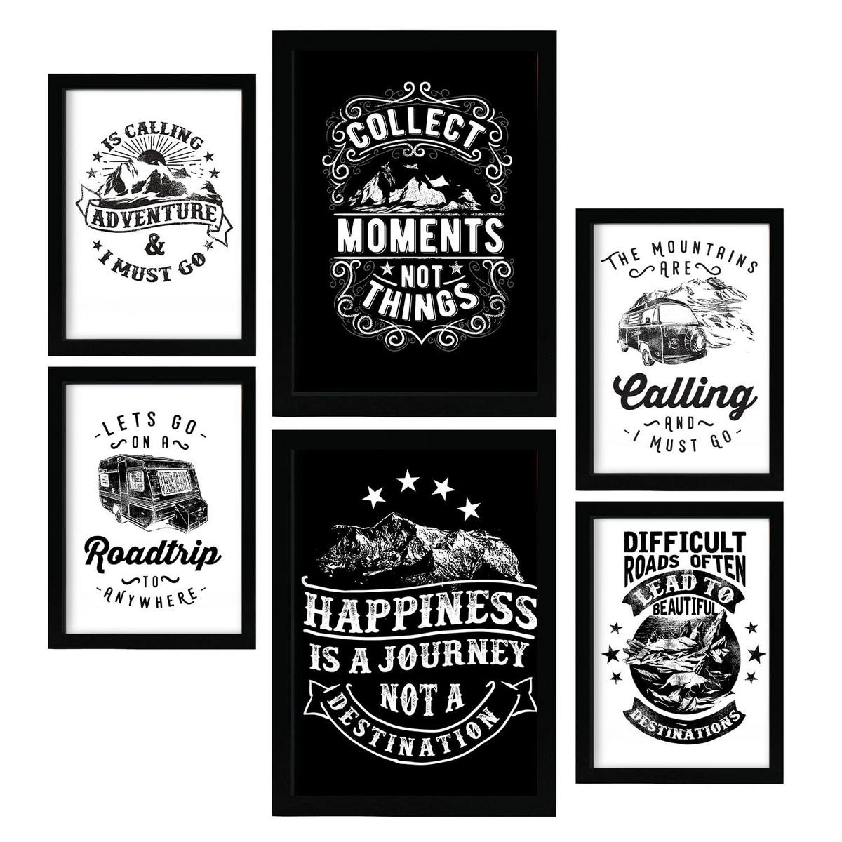 POSTER Set Mit 6 Abenteuer In Rustikale Zitate A3 & A4 Rahmenlos - Klar, Papier (29/3cm) - Nacnic