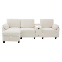 ECKSOFA aus Cord 266x136x82 cm Beige mit USB-C, verschiebbarer Mittelkonsole und Stauraumhocker - Beige, Textil (136/266cm) - Modfu