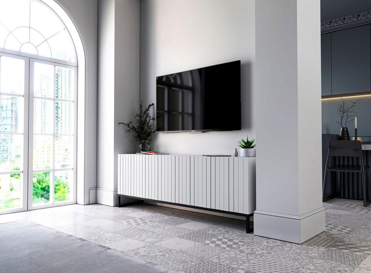 TV-SCHRANK Elpis Weiß Matt mit Metallrahmen Glamour 150 cm - Schwarz/Weiß, Holzwerkstoff/Metall (150/51.5/36.5cm) - Meble Lindner