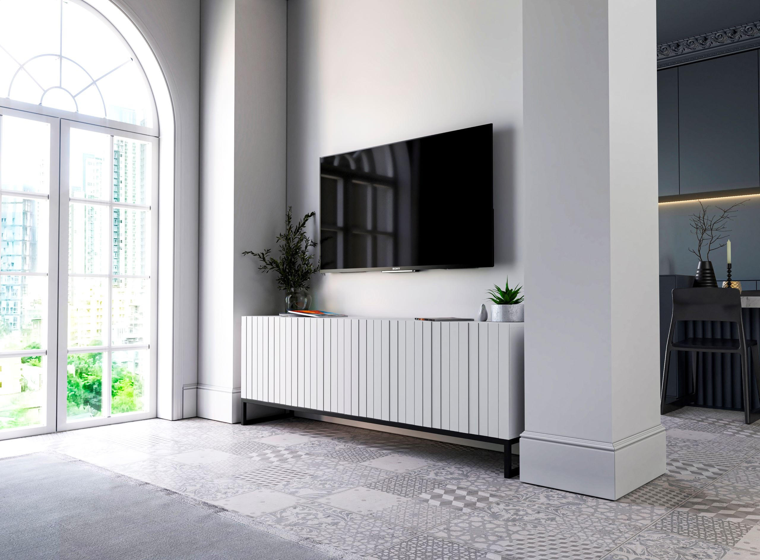 Thumbnail - Meble Lindner Tv-Schrank, Weiß, Holzwerkstoff, 4 Fächer, 150x51.5x36.5 cm, Wohnzimmer, Wohnwände, Lowboards, Lowboards s...