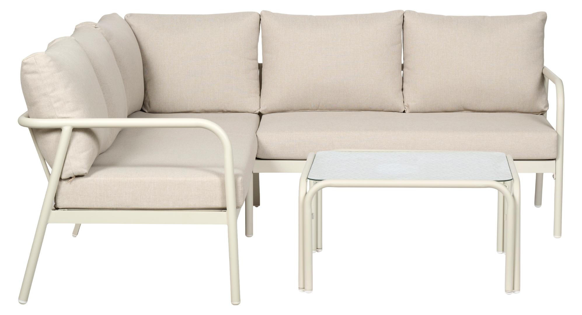 SOFASET, Olga, Beige, Metall / Glas / Polyester, 197 x 197 x 63 cm - Beige, Metall - ebuy24