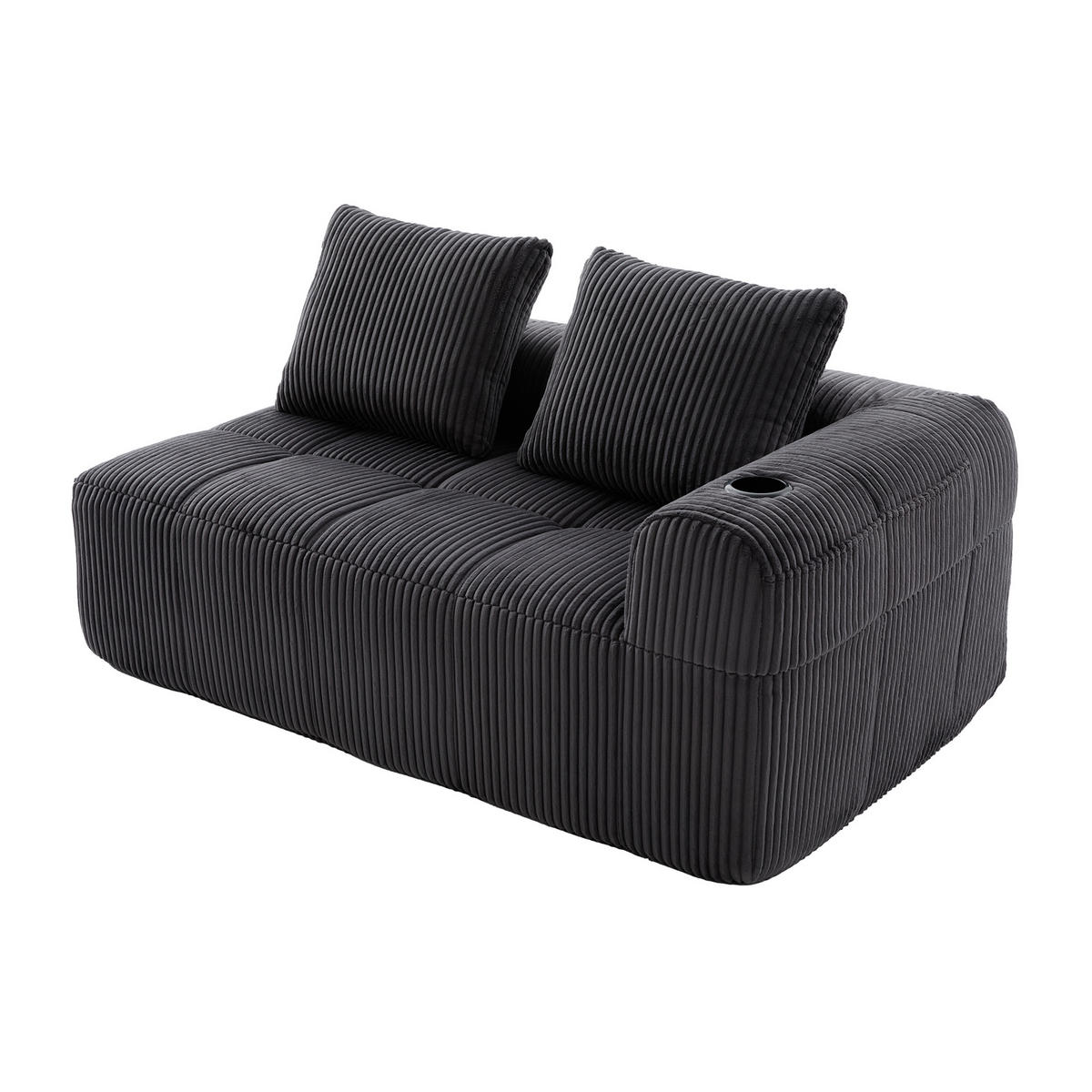 CHAISELONGUE in Cord Übergroßer Relaxsessel mit Seitentaschen - Dunkelgrau, Textil (158/61/93cm) - Urban Meuble