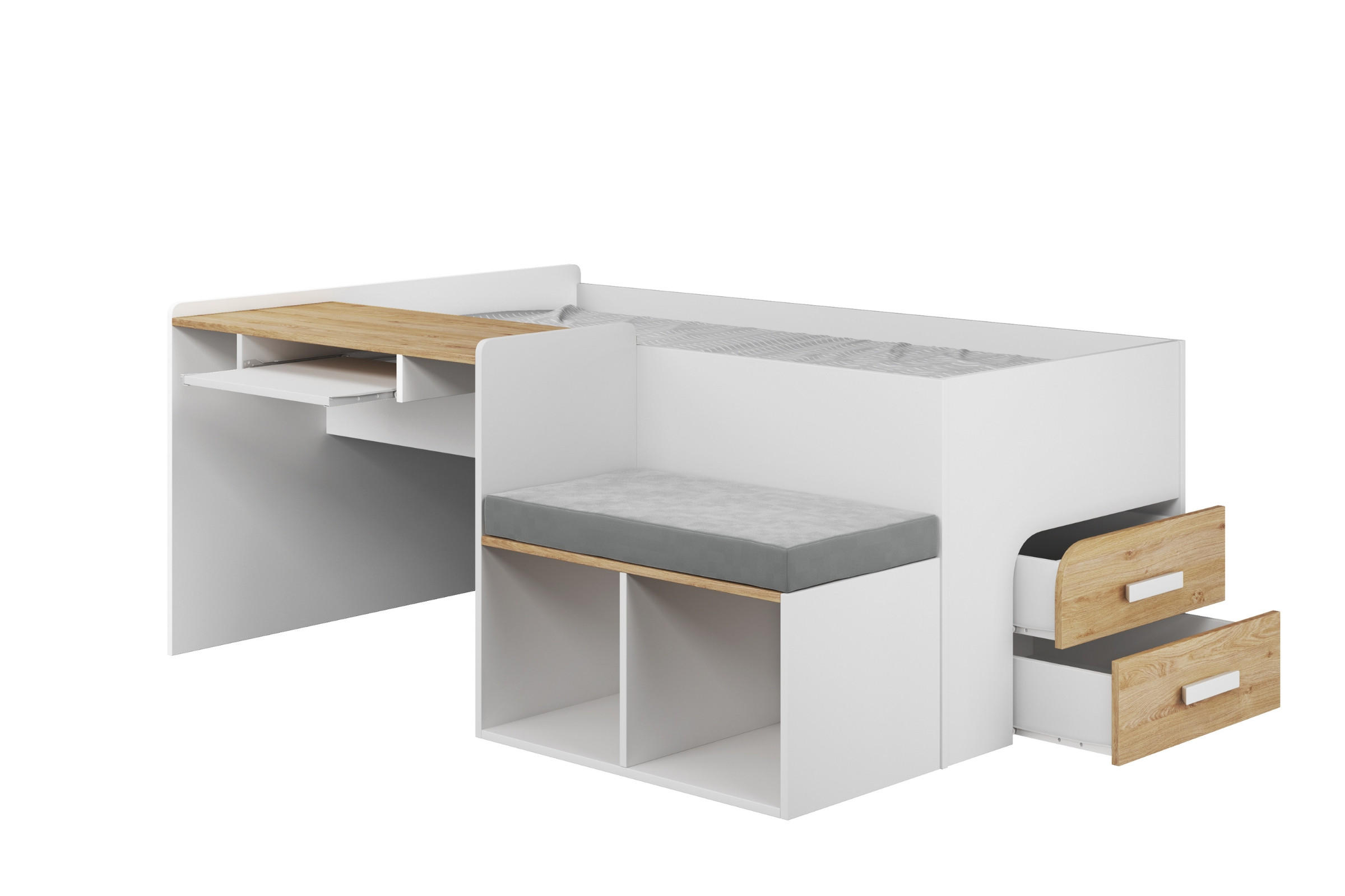 JUGENDBETT MULTI 90/200 cm in Weiß/Eiche Gold - Erlefarben/Weiß, Holzwerkstoff/Textil (90/200cm) - Deine Möbel 24