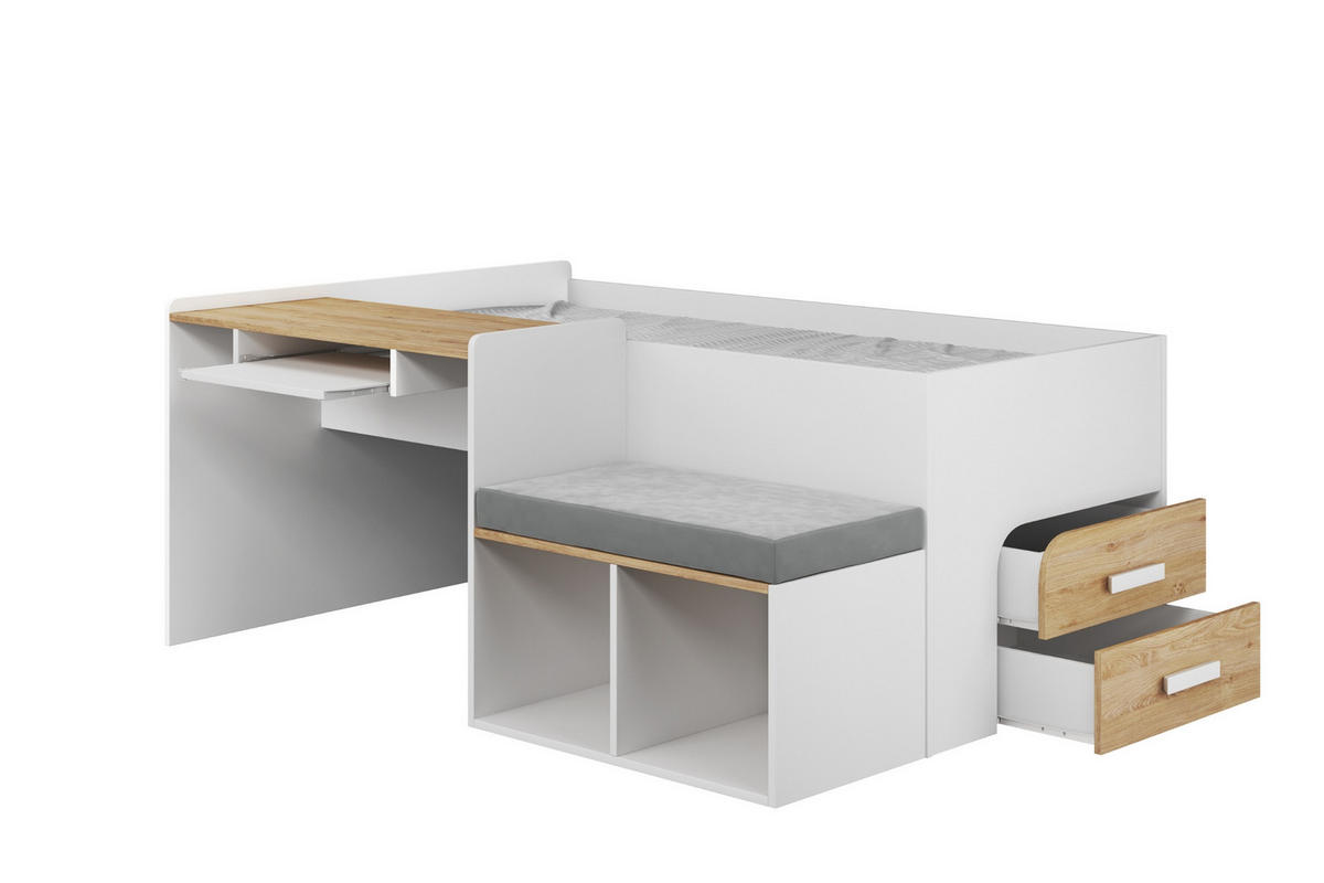 JUGENDBETT MULTI 90/200 cm in Weiß/Eiche Gold - Erlefarben/Weiß, Holzwerkstoff/Textil (90/200cm) - Deine Möbel 24