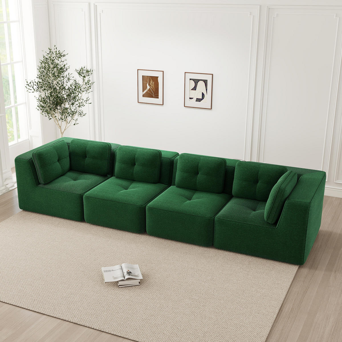ECKSOFA 386/104/69 cm grün aus Cord mit modularem Design und rutschfestem Standfuß - Grün, Textil (104/386cm) - OKWISH