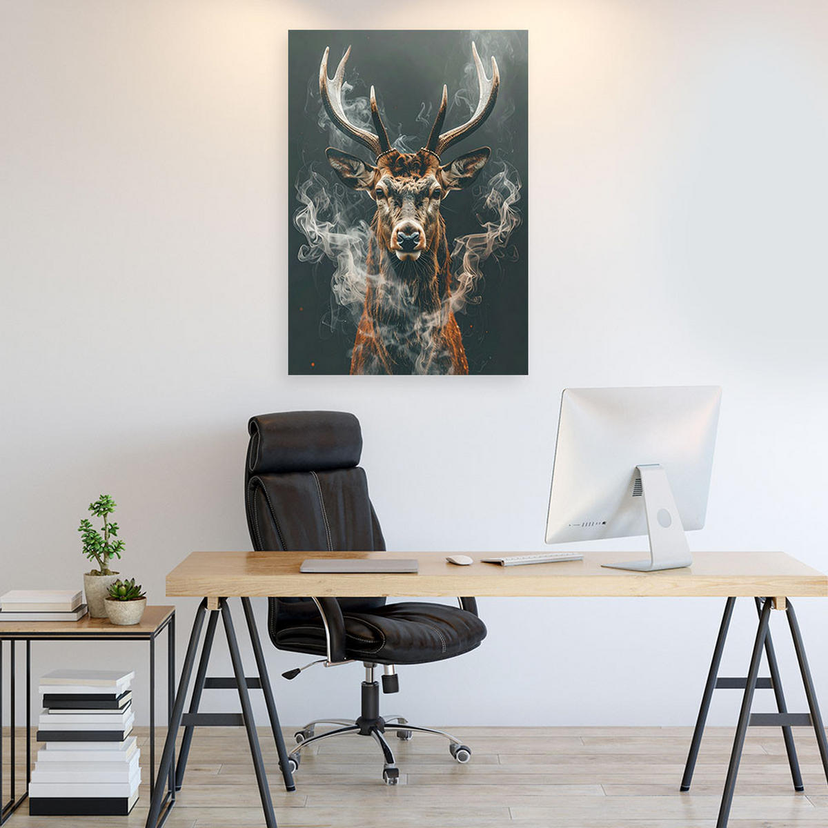 WANDBILD, Tiere Rehe im Nebel Vintage - Schwarz, Textil (80/120cm) - Feeby