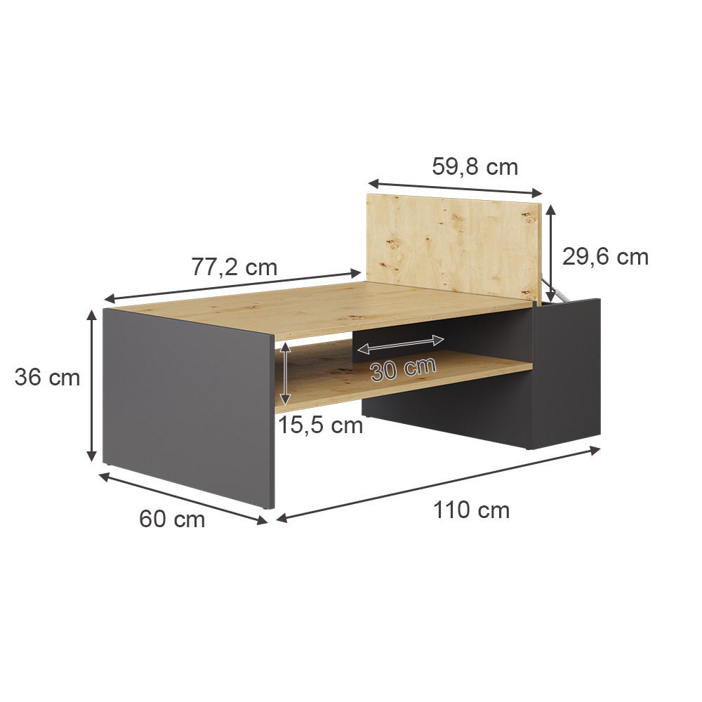 COUCHTISCH Rubby Artisan Eiche/Anthrazit 110 x 60 cm - Anthrazit/Eiche Artisan, Holzwerkstoff (60/110/36cm) - Vicco