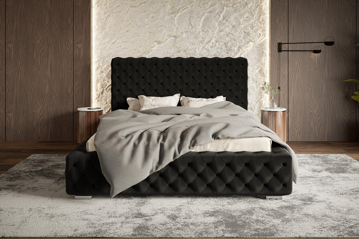 POLSTERBETT 140x200 mit Bettkasten Adonis, Glamour, Schwarz - Schwarz, Holz/Textil (140/200cm) - Emporius