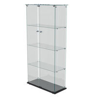 GLASVITRINE Schwarz mit 4 Ebenen, LED-Beleuchtung & 2 Türen - Schwarz, Glas (35/163/78.5cm) - CASIVA