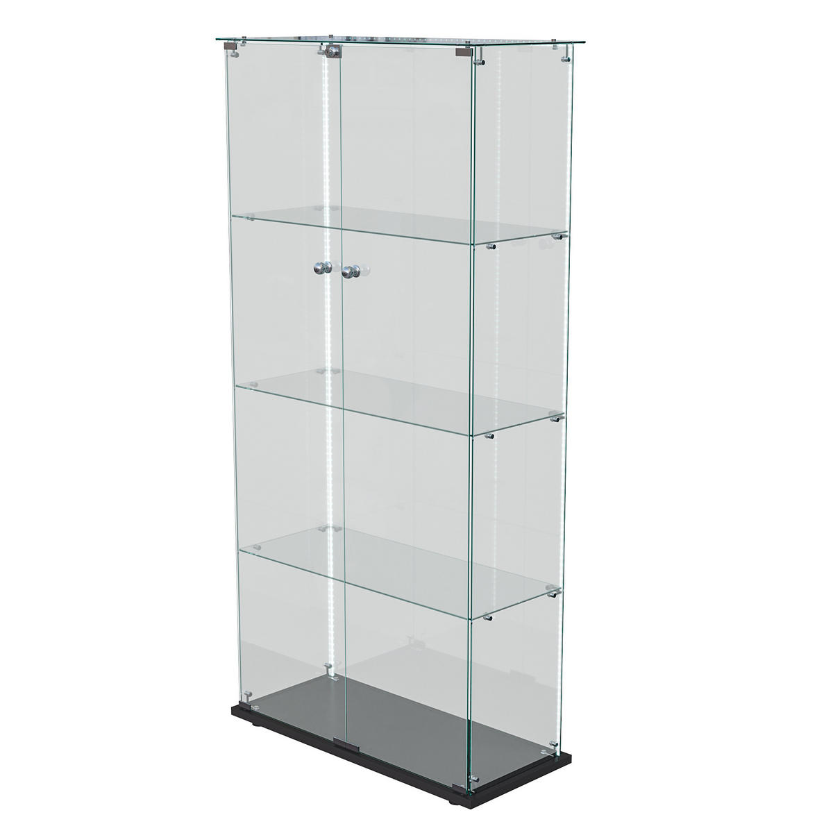 GLASVITRINE 78x35x163 cm 2 Türen 4 Einlegeböden LED schwarz - Schwarz, Holz (78.5/163/35cm) - Fortuna Lai