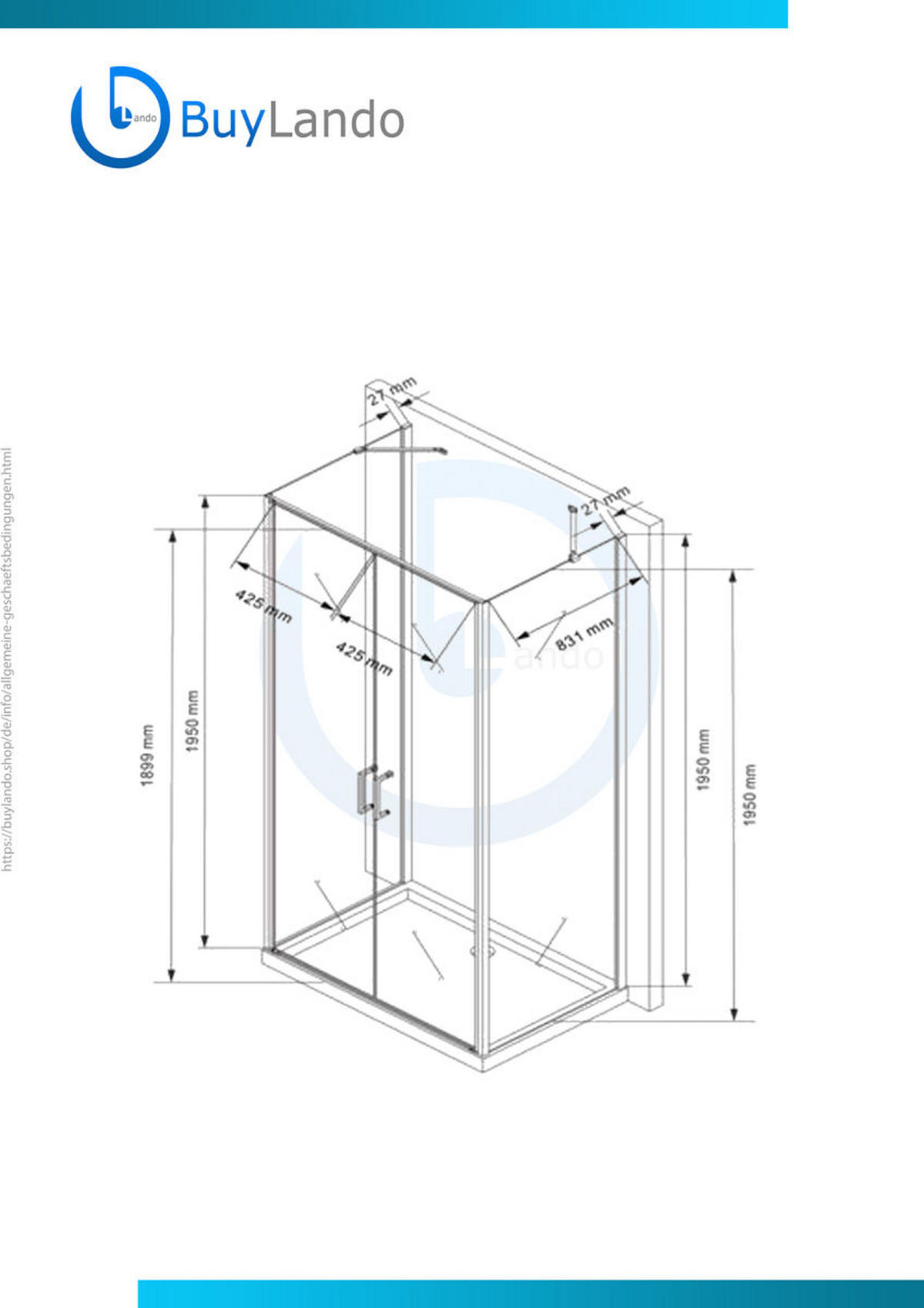 DUSCHKABINE Nora 90x100x90 cm U-Form mit Tasse - Silberfarben, Glas (90/100/195cm) -  Glaswerk Westfalen