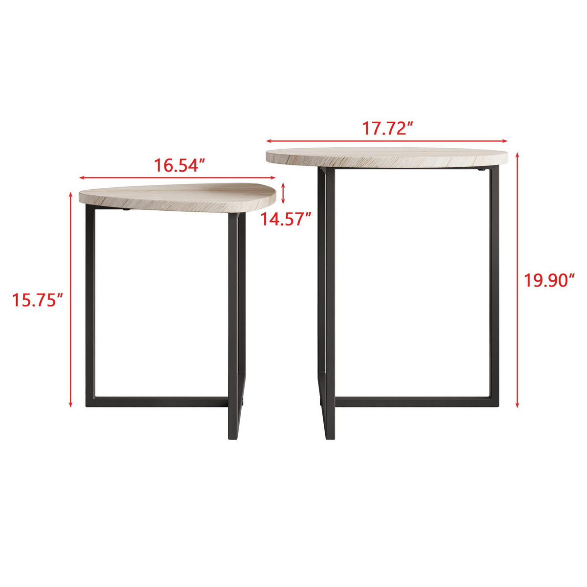 COUCHTISCH-SET DE-37289 2er-Set rund mit Herzform Eiche - Eiche Bianco, Metall (45/45/50cm) - ComfortXL