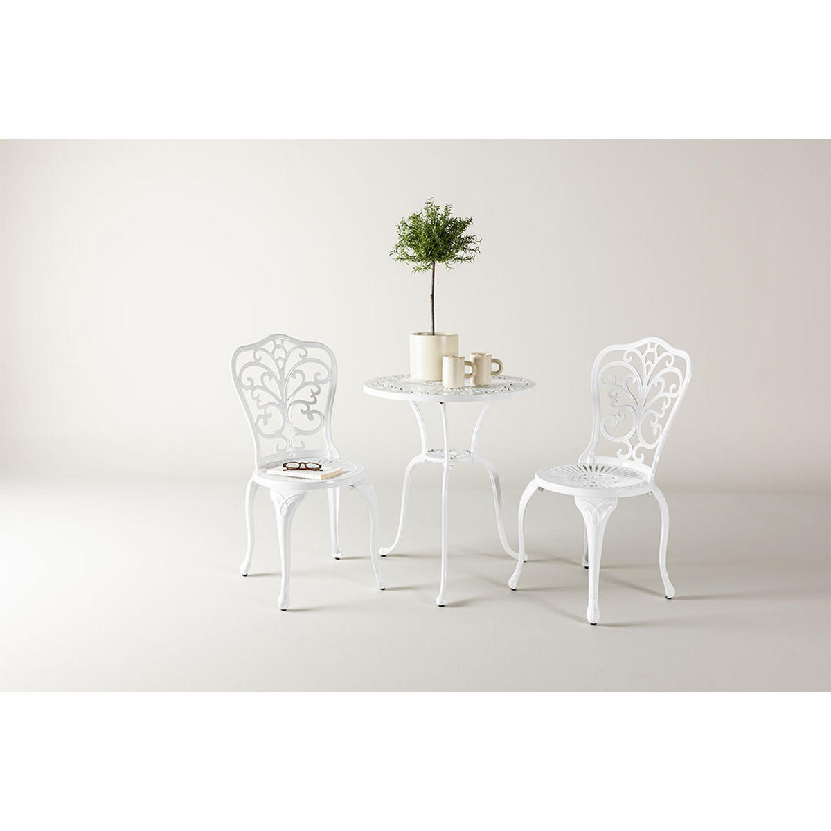 CAFÉ-SET, Nandin, Tisch Weiß, Metall, 60 x 60 x 73 cm, 3-teilig - Weiß, Metall - ebuy24