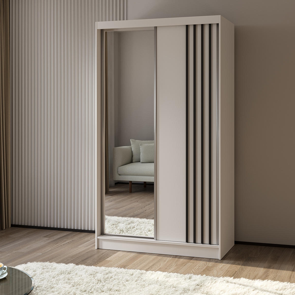 SCHWEBETÜRENSCHRANK NELVIA 120/216/61 cm 2-türig mit Spiegel Weiß - Weiß, Holzwerkstoff (120/216/61cm) - MASSENO