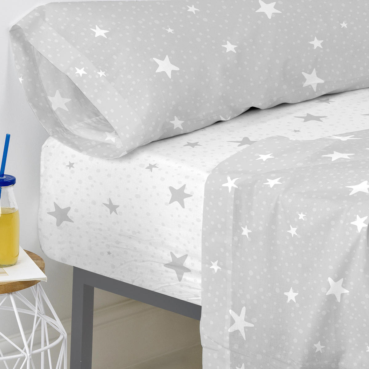 SPANNBETTTUCH little star 105x200x32 cm grau - Grau, Textil (105/200cm) - Happy Friday